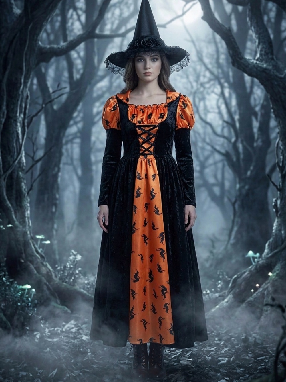 PRINCESS PARADISE GIRLS ORANGE HALLOWEEN WITCH COSTUME SIZE 10 Dress Up Hat